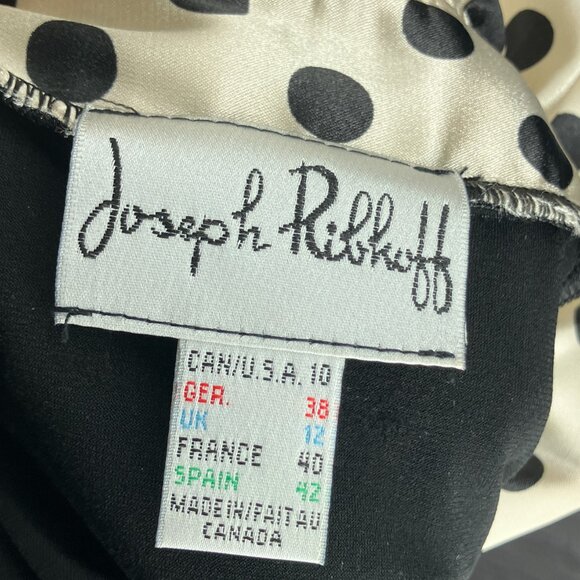 Joseph Ribkoff Size 10 Black White Satin Polka Dot Collar Jersey Knit Blouse Top - Picture 3 of 3